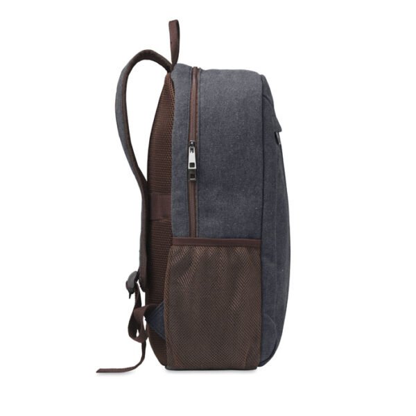 Laptop backpack in canvas front black back brown gift suppliers A stylish canvas laptop backpack with a black front and brown back perfect for everyday use