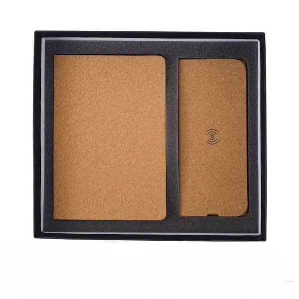 Cork cover a5 notebook and cork foldable mousepad with wireless charger