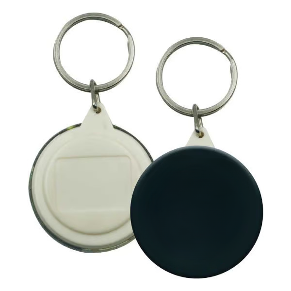 Compact keychain with a customizable button badge for added style