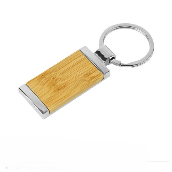 Stylish bamboo and metal rectangular keychains