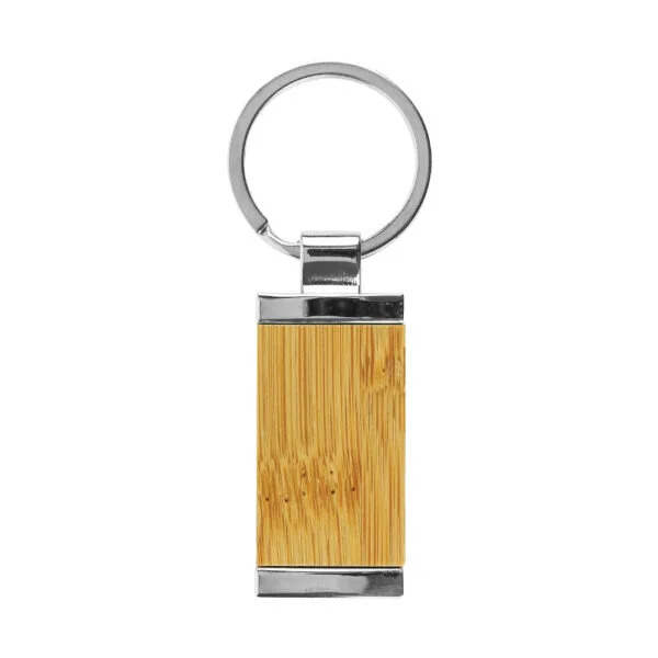 Eco friendly bamboo and metal rectangular keychains