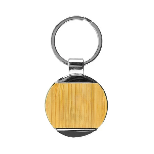 Customizable eco friendly round bamboo and metal keychains